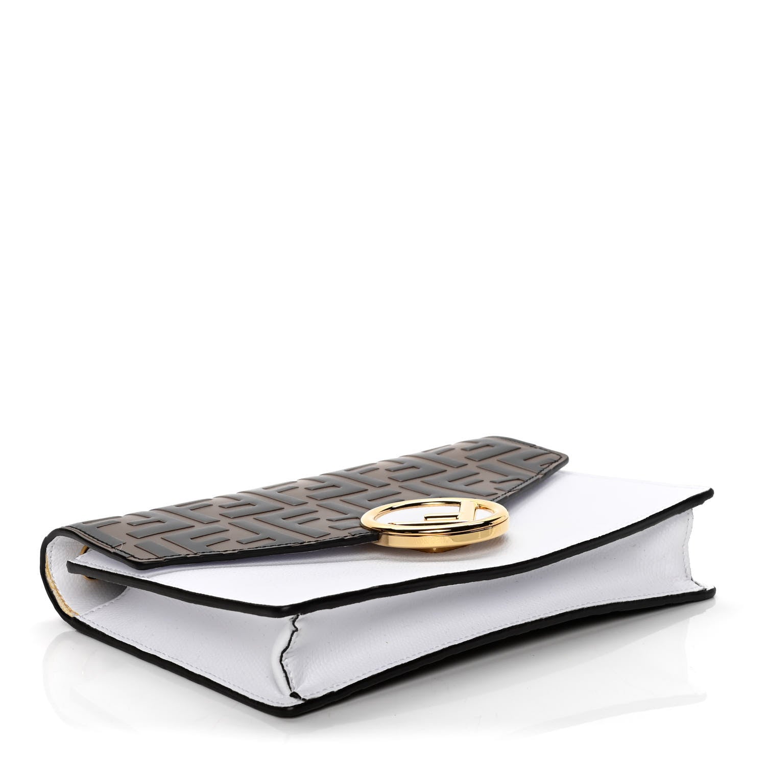Fendi Vitello Cruise F is Fendi FF 1974 Embossed Medium Envelope Wallet On Chain Optical White Maya Black 7 of 16