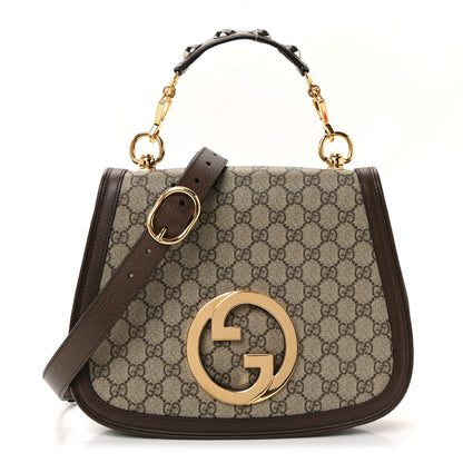 Gucci GG Supreme Monogram Textured Dollar Calfskin Web Medium Blondie Top Handle Shoulder Flap Bag Beige Ebony New Acero 1 of 19