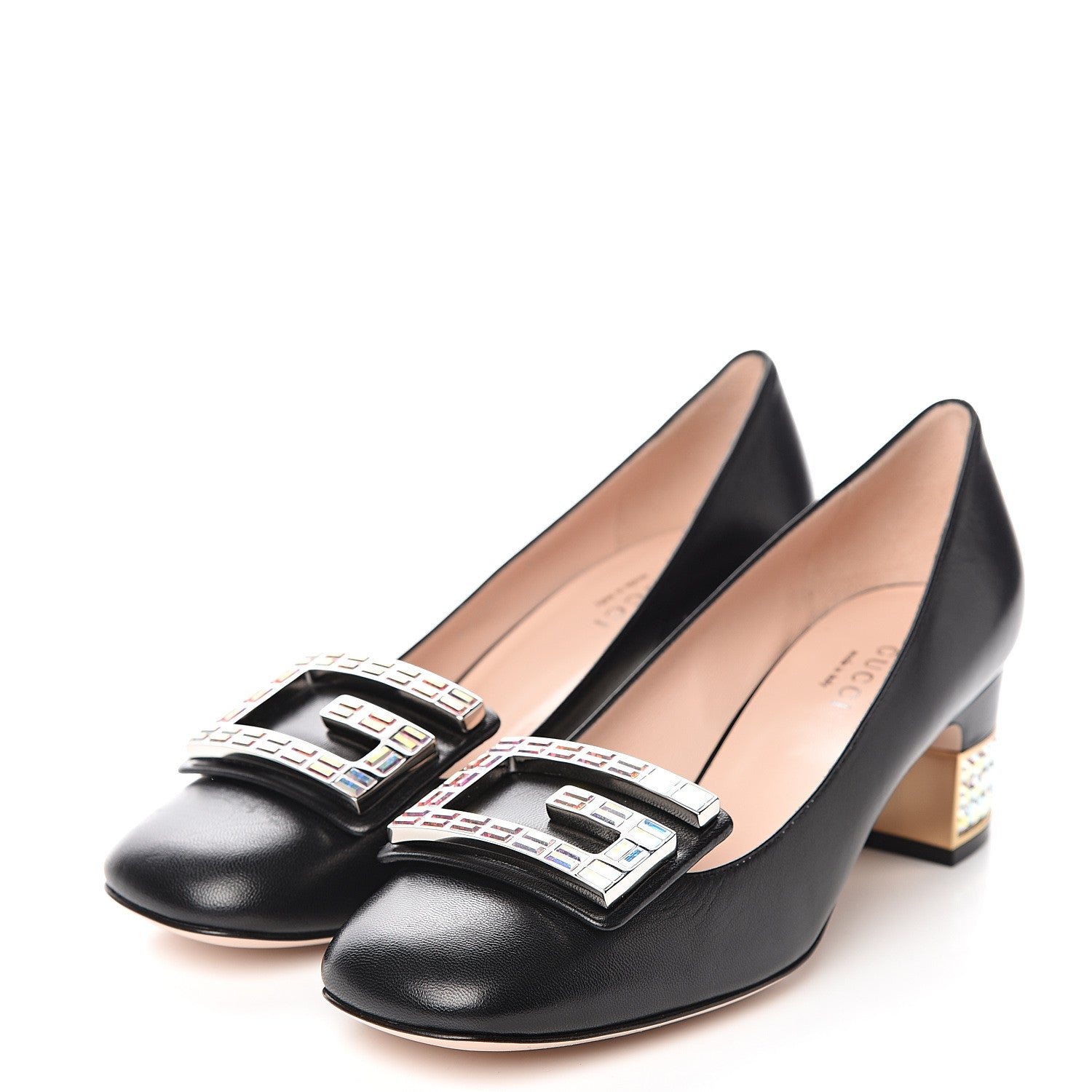 Gucci Malaga Kid Crystal Square G Madelyn Mid Heel Loafer Pumps 35.5 Black 3 of 9