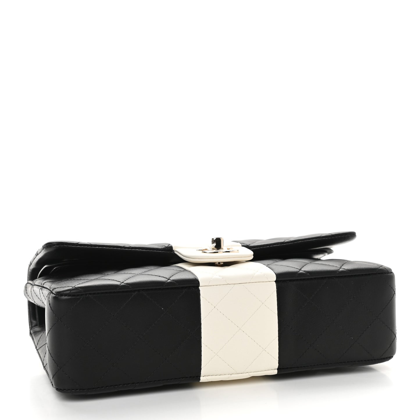 Lambskin Quilted Medium Double Flap Black White