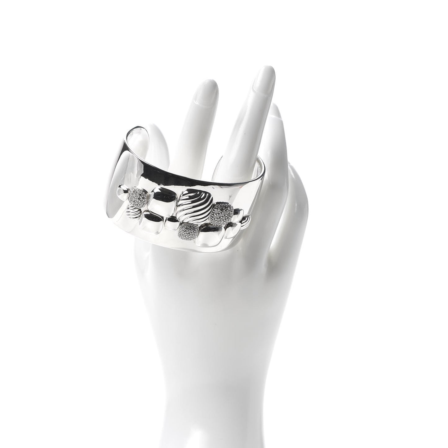 Sterling Silver Diamond Chiclet Cuff Bracelet