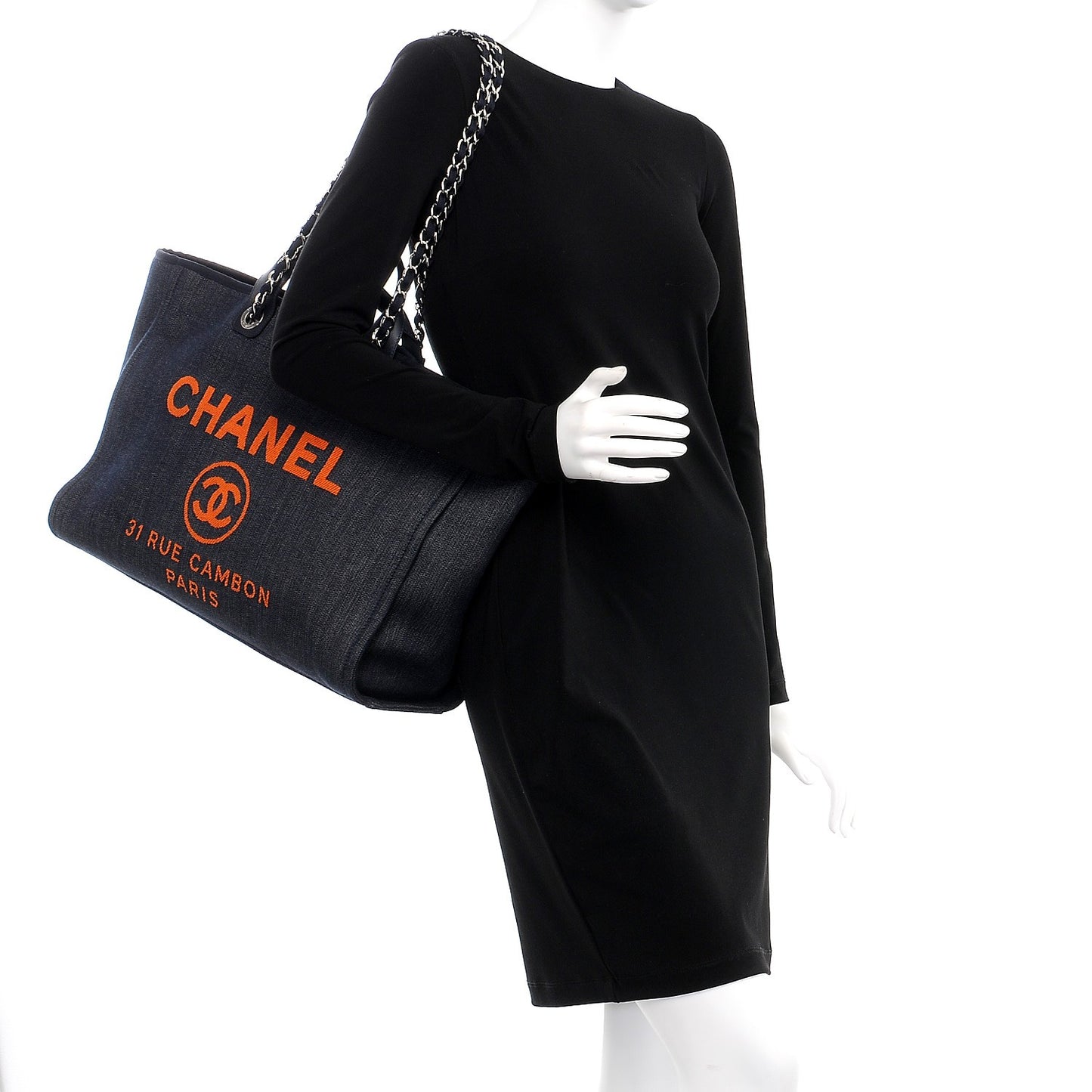 Denim Large Deauville Tote Blue Orange