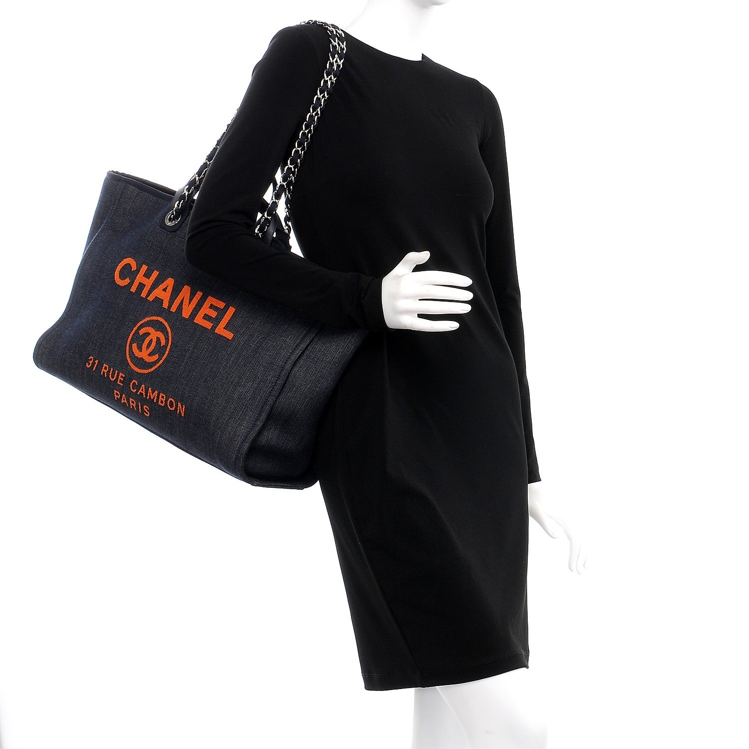 Chanel Denim Large Deauville Tote Blue Orange 2 of 11