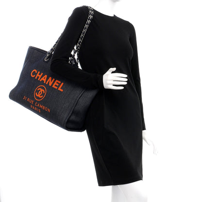 Chanel Denim Large Deauville Tote Blue Orange 2 of 11