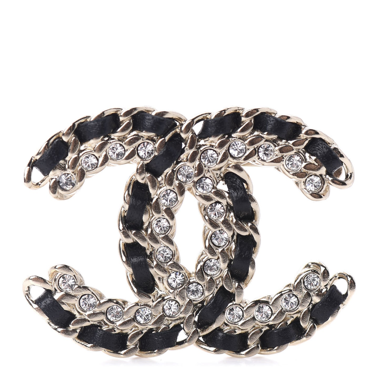 Lambskin Crystal Vintage Allure CC Chain Brooch Black Gold