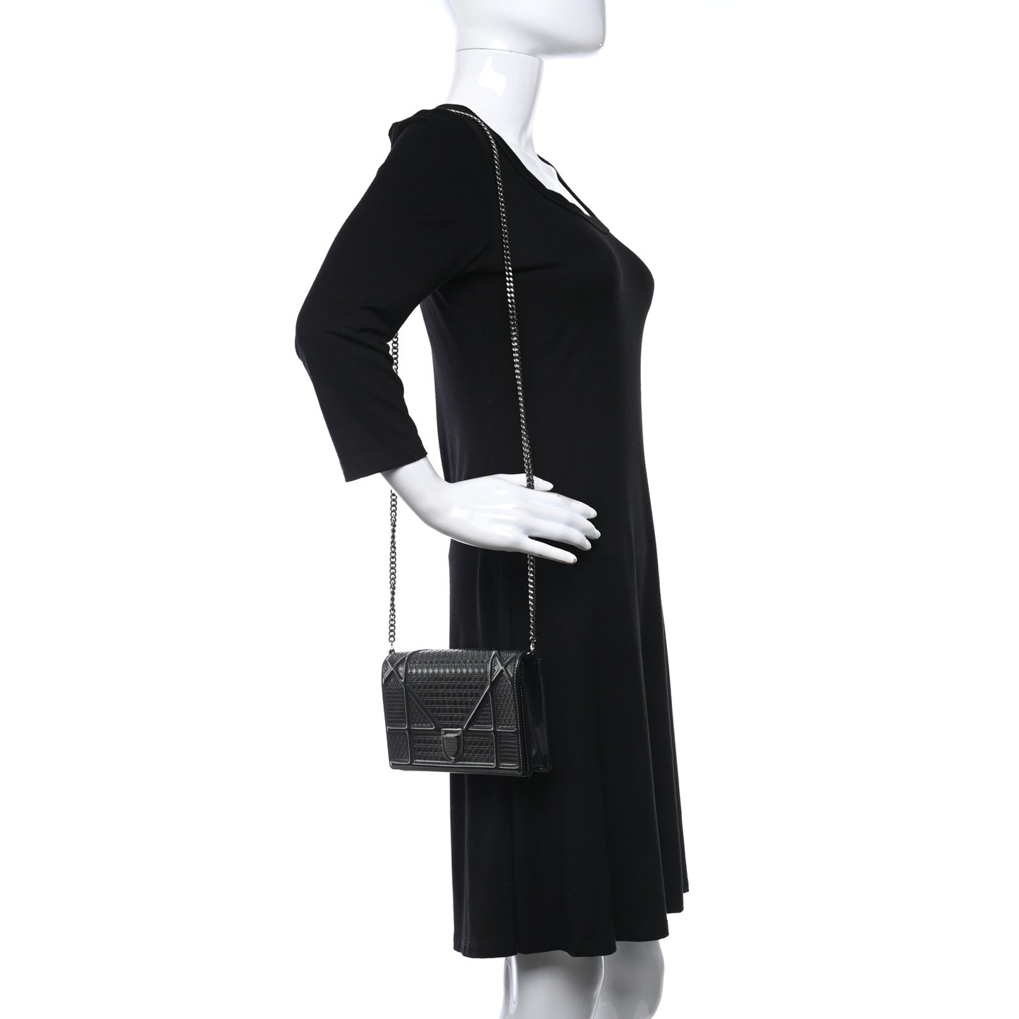 Metallic Patent Micro-Cannage Diorama Wallet on Chain Pouch Black
