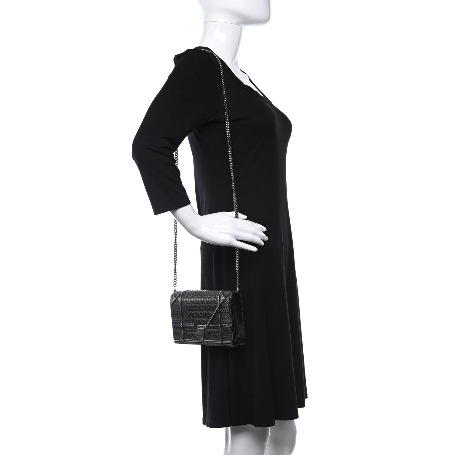 Christian Dior Metallic Patent Micro-Cannage Diorama Wallet on Chain Pouch Black 2 of 8