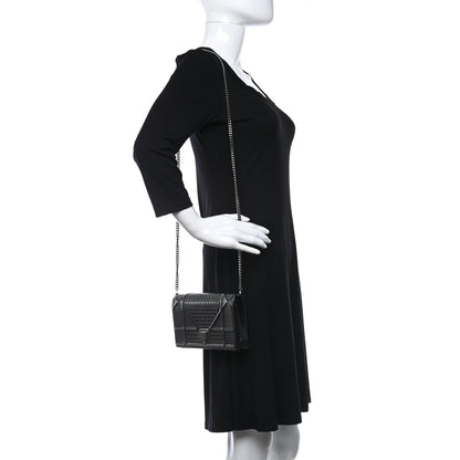 Christian Dior Metallic Patent Micro-Cannage Diorama Wallet on Chain Pouch Black 2 of 8