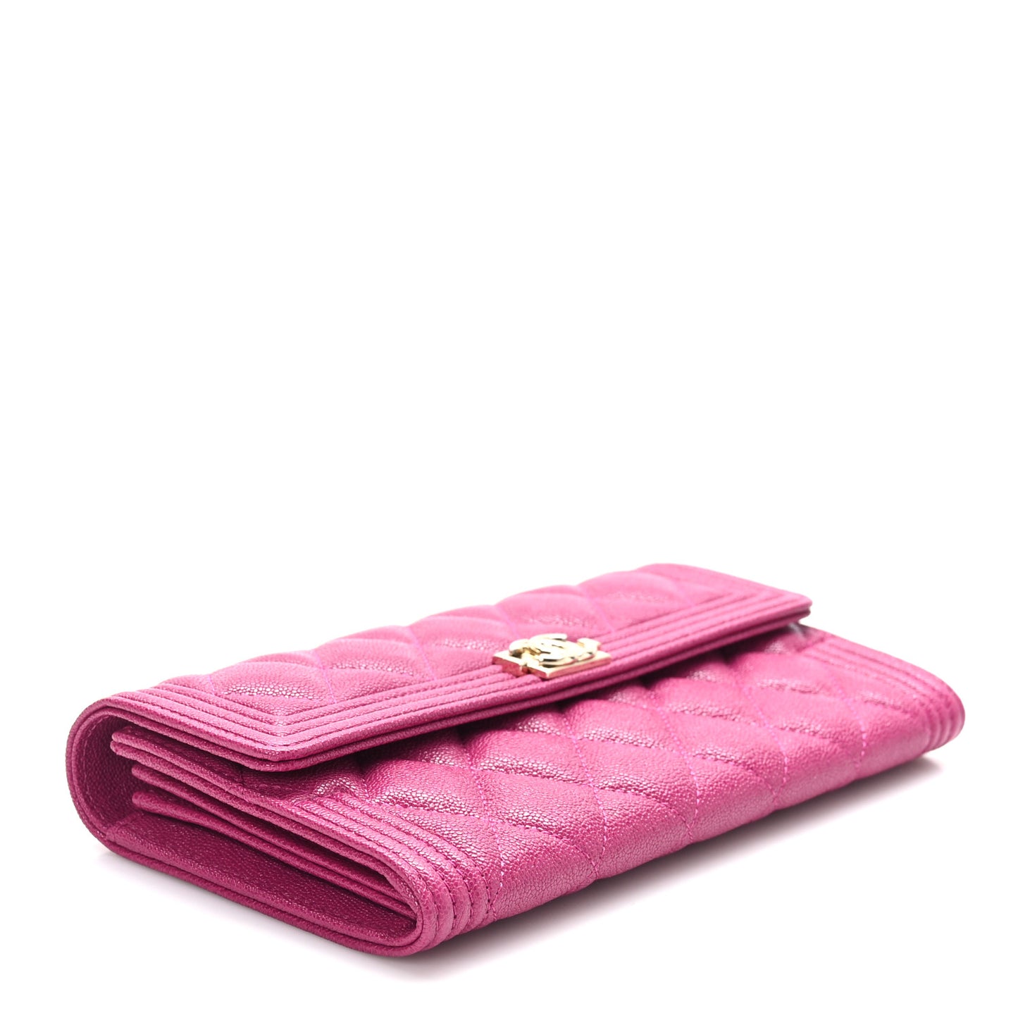 Caviar Quilted Large Boy Gusset Flap Wallet Fuchsia