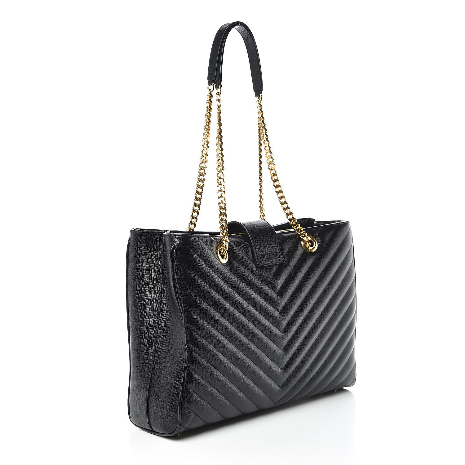 Saint Laurent Grain De Poudre Matelasse Chevron Monogram Shopping Bag Black 3 of 12