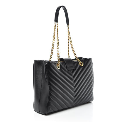 Saint Laurent Grain De Poudre Matelasse Chevron Monogram Shopping Bag Black 3 of 12