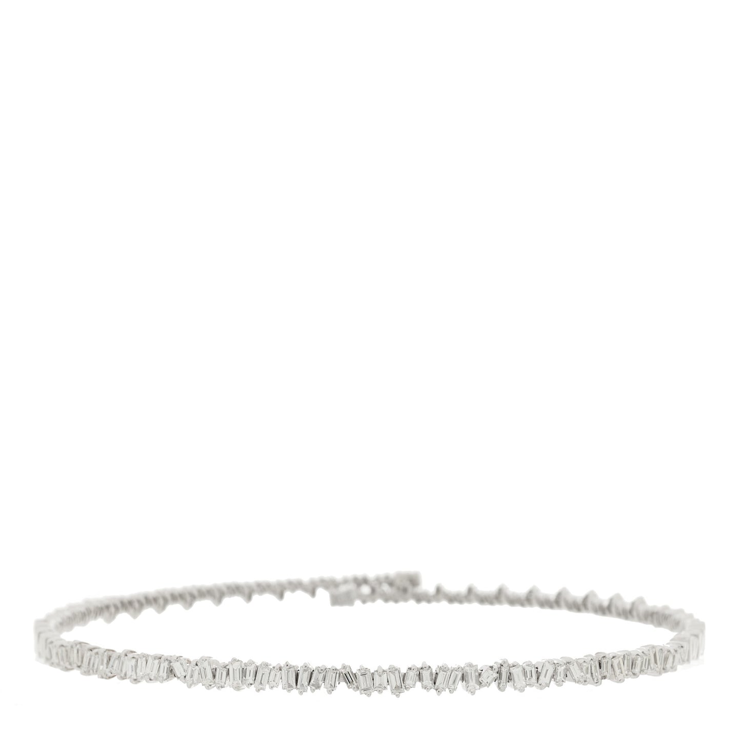 18K White Gold Diamond Classic Half Baguette Choker Necklace