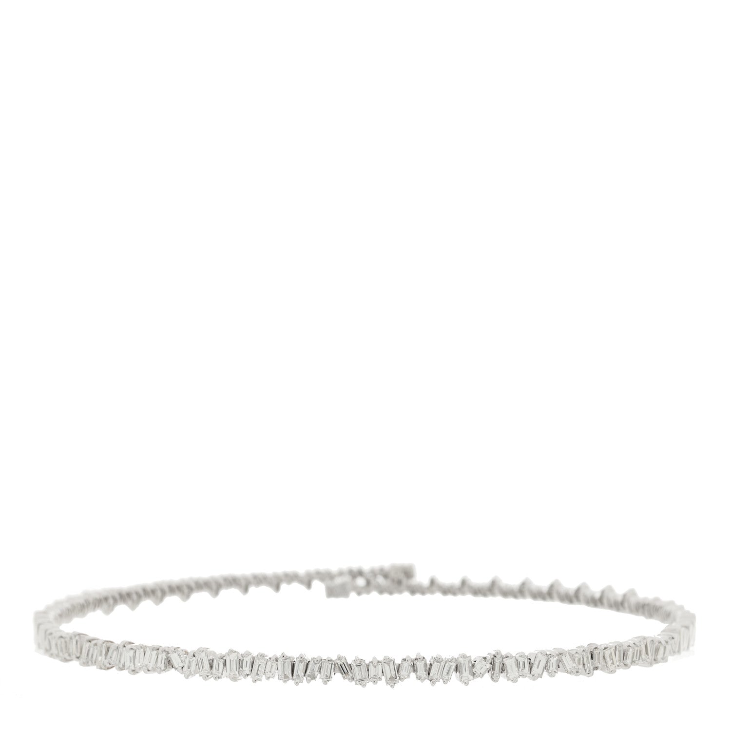 Suzanne Kalan 18K White Gold Diamond Classic Half Baguette Choker Necklace 1 of 5