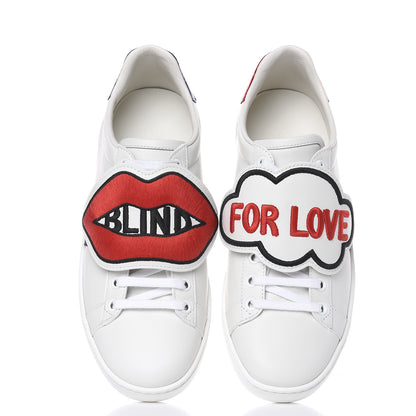 Gucci Calfskin Ayers Web Blind for Love Embroidered Womens Ace Sneakers 36.5 White 6 of 9