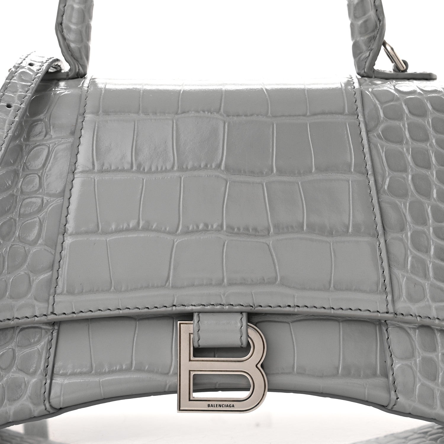 Balenciaga Shiny Calfskin Crocodile Embossed Small Hourglass Top Handle Bag Balenciaga Grey 7 of 9