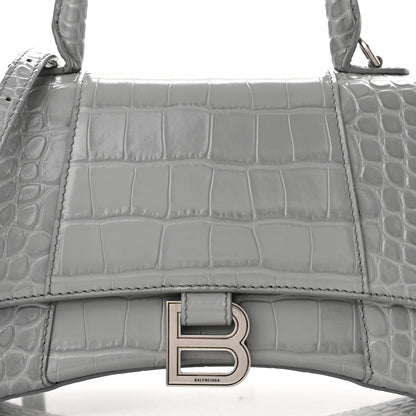 Balenciaga Shiny Calfskin Crocodile Embossed Small Hourglass Top Handle Bag Balenciaga Grey 7 of 9