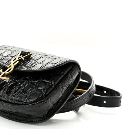 Saint Laurent Shiny Calfskin Crocodile Embossed Monogram Kaia Belt Bag Black 10 of 10