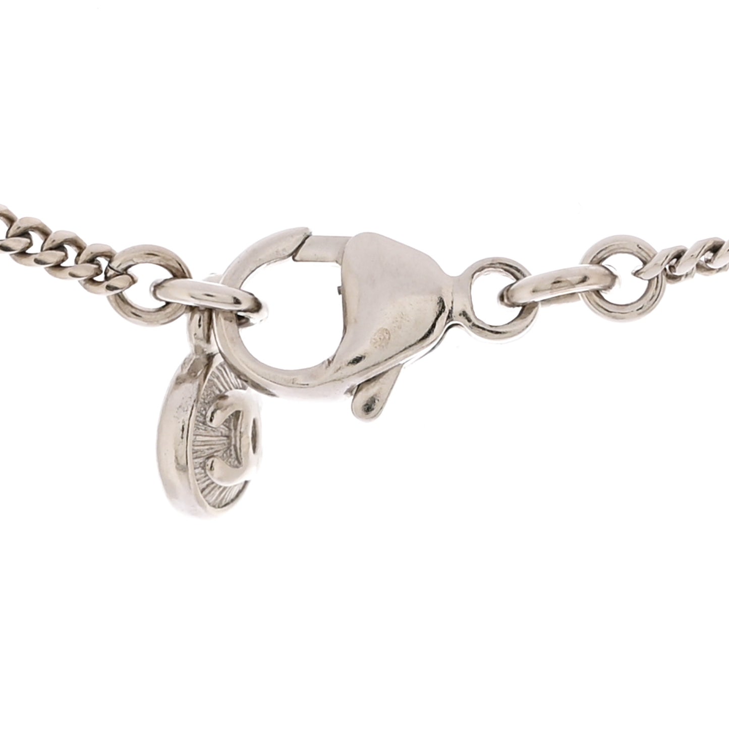 Crystal Pearl CC Necklace Silver