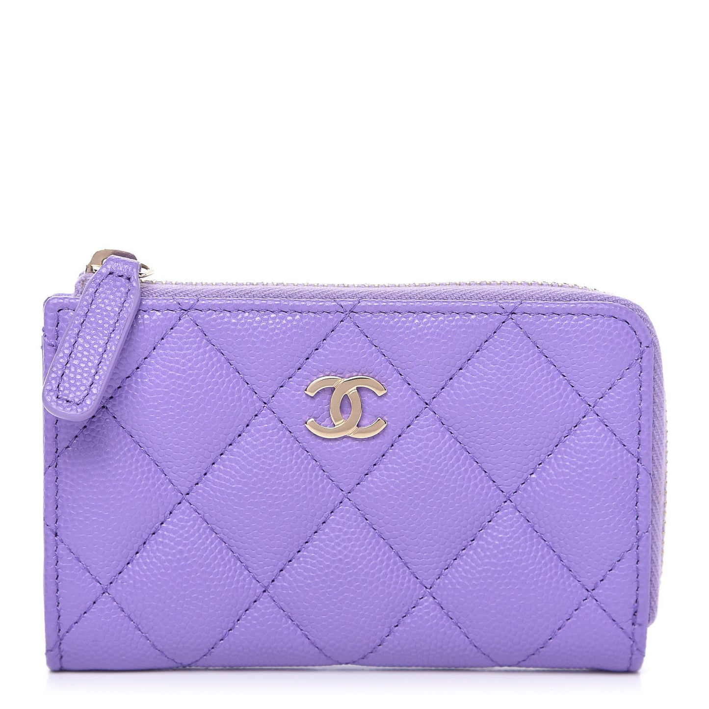 Caviar Quilted Zipped Key Holder Case Purple