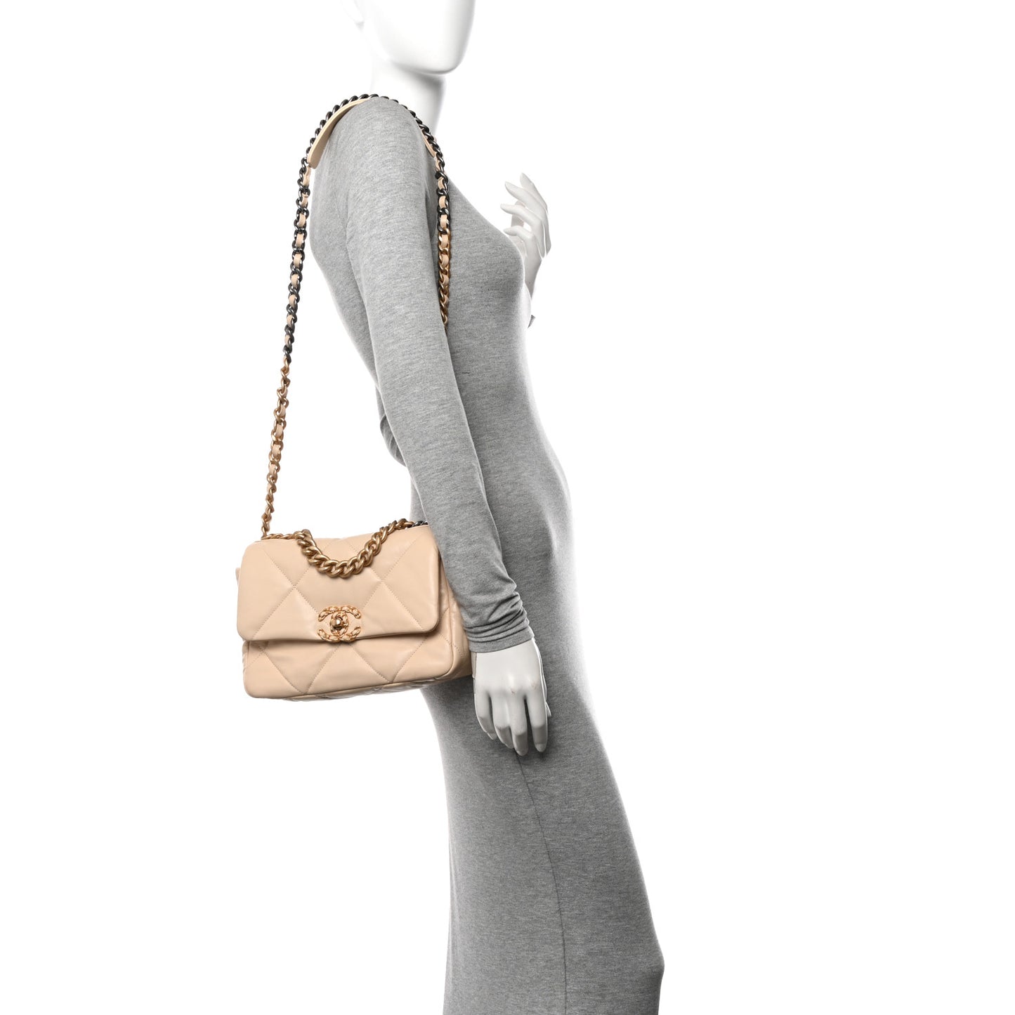 Goatskin Quilted Medium Chanel 19 Flap Beige