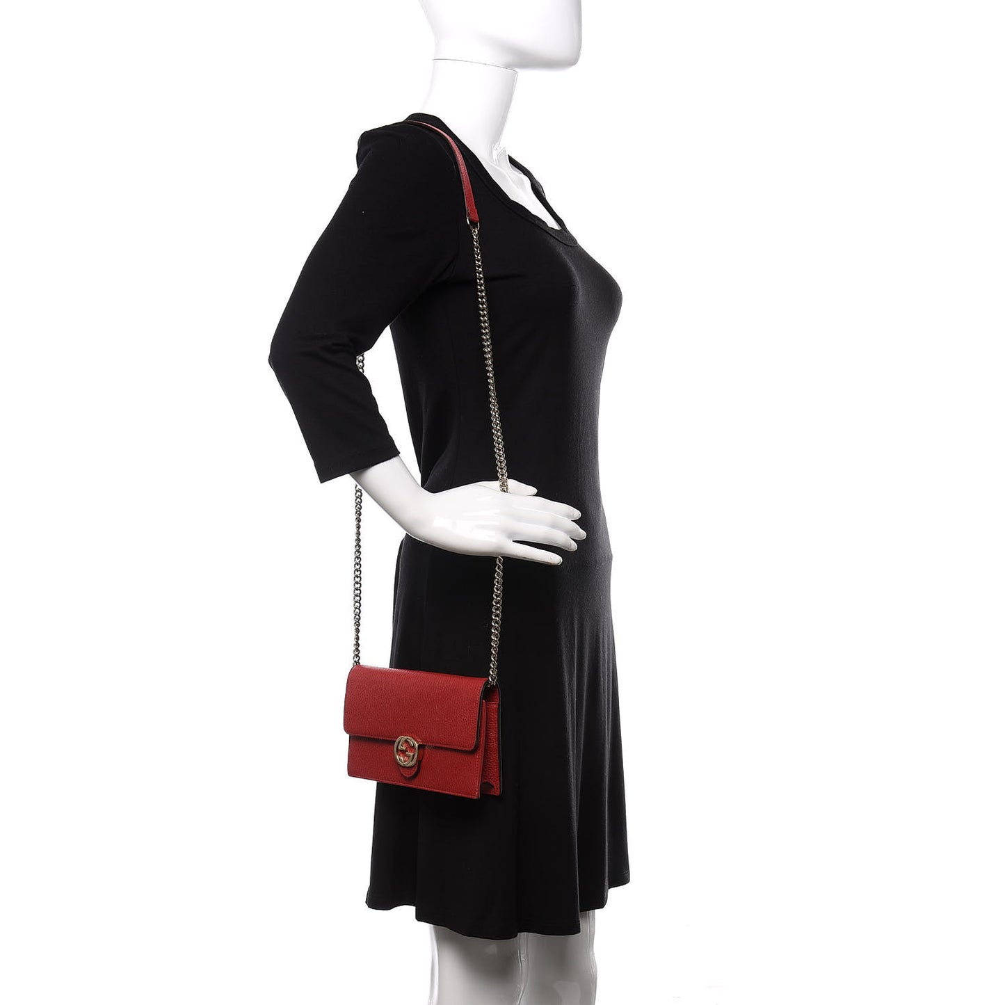 Dollar Calfskin Interlocking G Chain Wallet Red