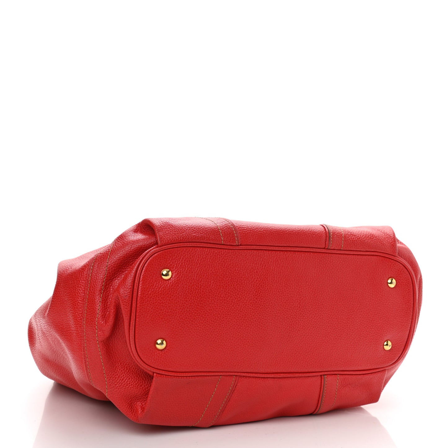 Grained Calfskin Studded Drawstring Bucket Bag Red
