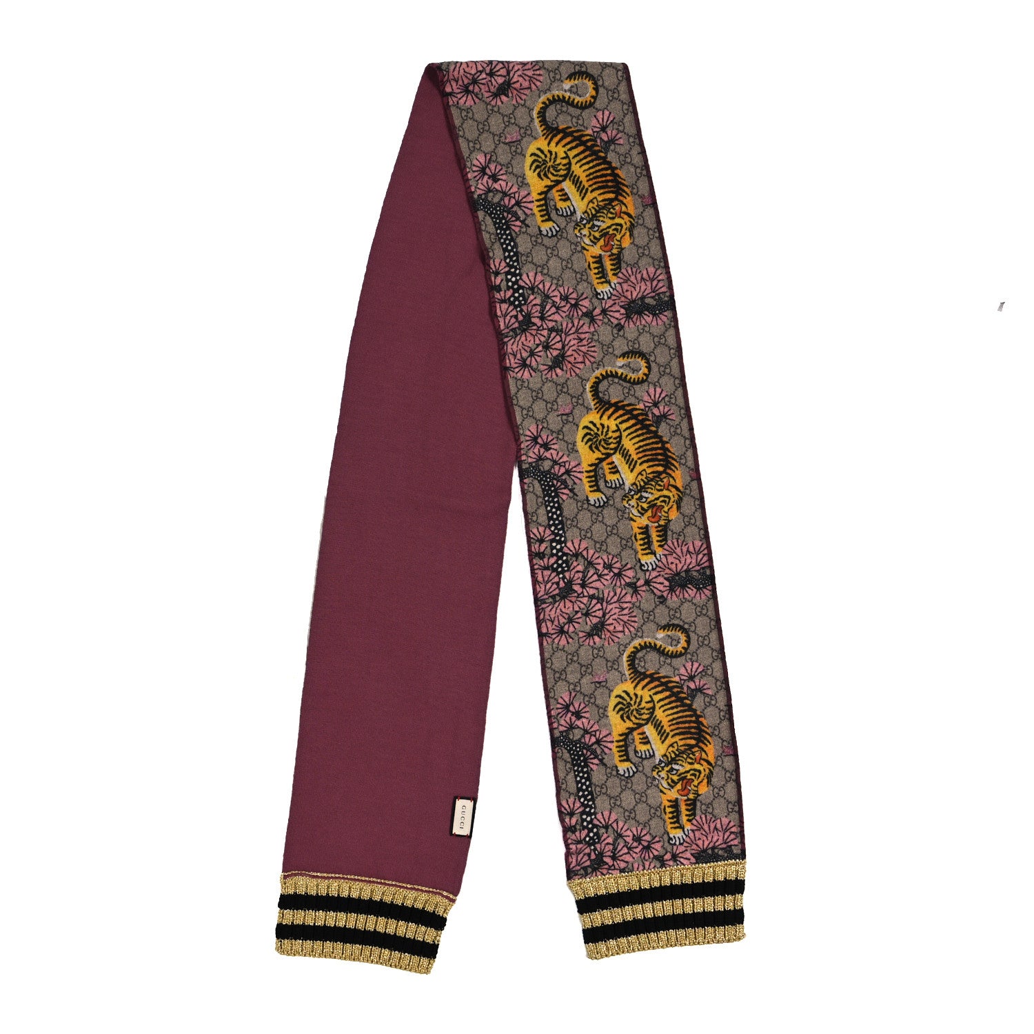 Gucci Wool GG Monogram Bengal Tiger Scarf Brown Pink 2 of 3