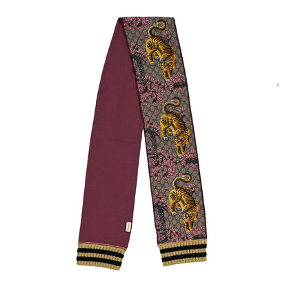 Gucci Wool GG Monogram Bengal Tiger Scarf Brown Pink 2 of 3