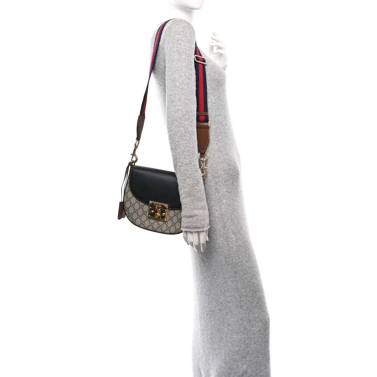 Gucci GG Supreme Monogram Web Medium Padlock Messenger Shoulder Bag Black 2 of 11