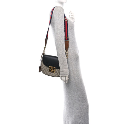 Gucci GG Supreme Monogram Web Medium Padlock Messenger Shoulder Bag Black 2 of 11