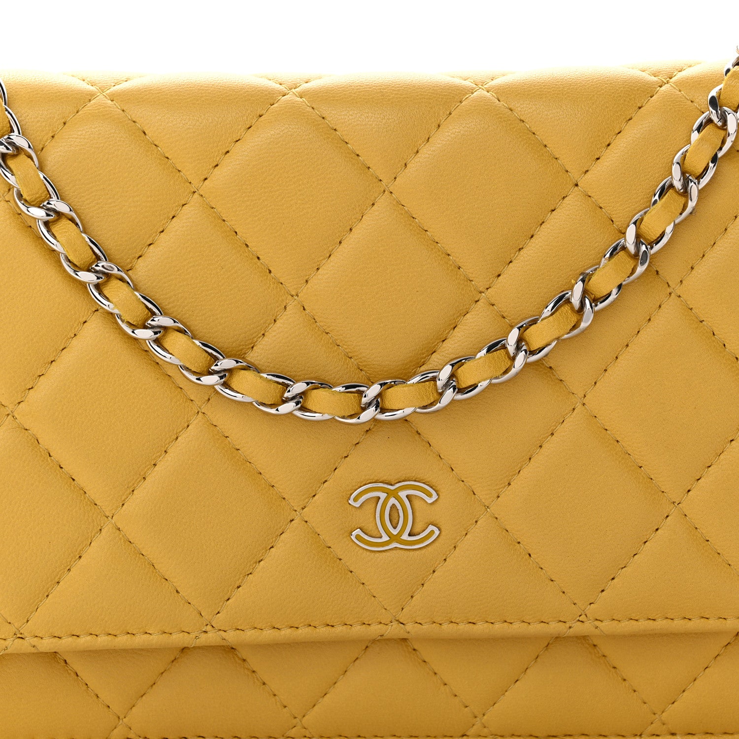Chanel Lambskin Quilted Wallet On Chain WOC Yellow 9 of 14