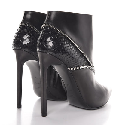 Saint Laurent Calfskin Python Embossed Paris 110 Ankle Boots 38 Black 4 of 8
