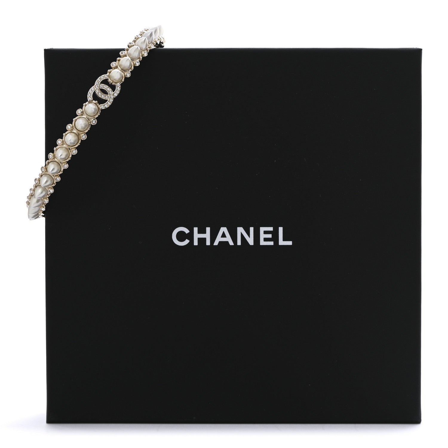 Chanel Spike Pearl Crystal CC Choker Necklace Gold Pearly White 6 of 6