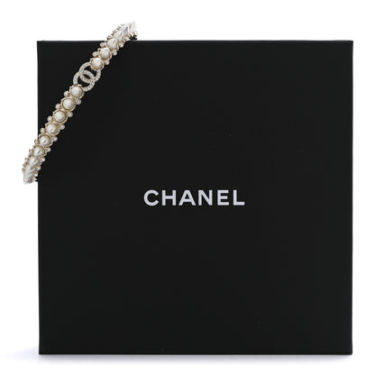 Chanel Spike Pearl Crystal CC Choker Necklace Gold Pearly White 6 of 6