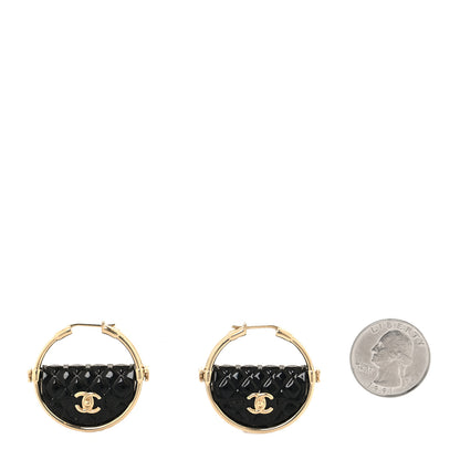 Chanel Metal Resin Quilted Flap Bag Hoop Earrings Black Gold 2 of 5
