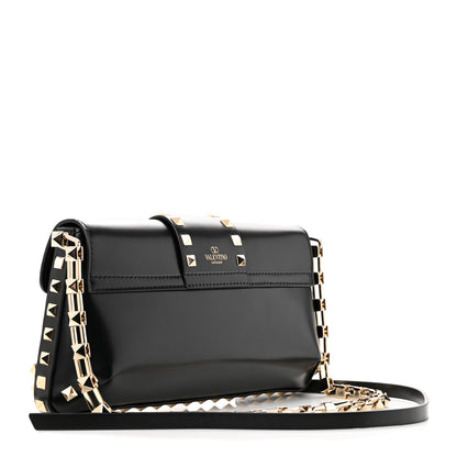 Valentino Garavani Brushed Calfskin Rockstud Flip Lock Chain Shoulder Bag Black 3 of 14