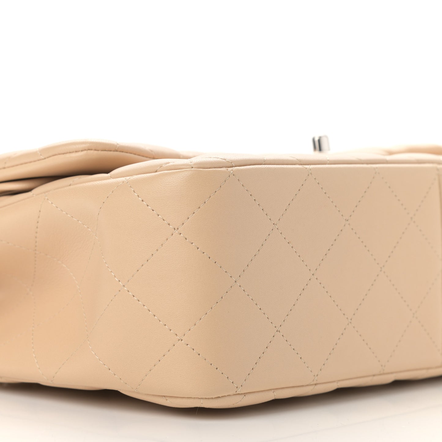 Lambskin Quilted Jumbo Double Flap Beige