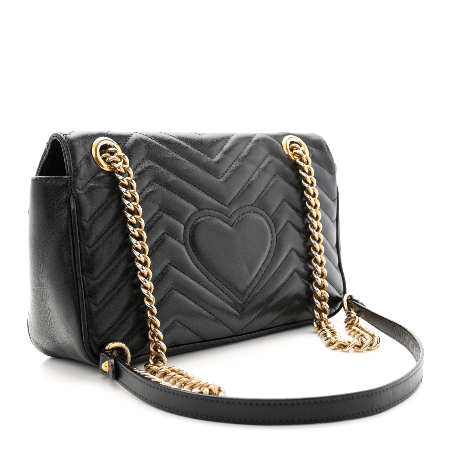 Gucci Calfskin Matelasse Small GG Marmont Shoulder Bag Black 3 of 14