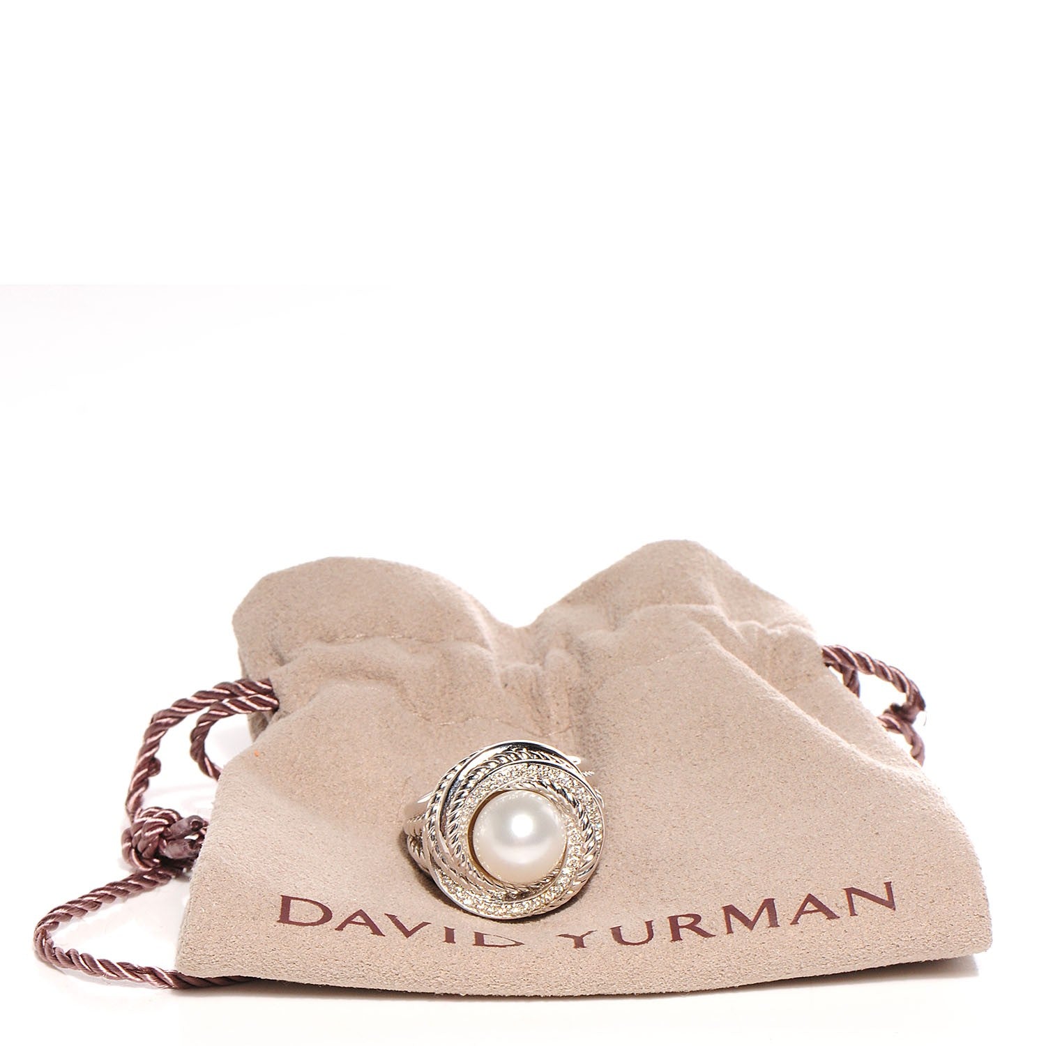 David Yurman Sterling Silver Diamond 10mm Pearl Crossover Ring 6 4 of 4