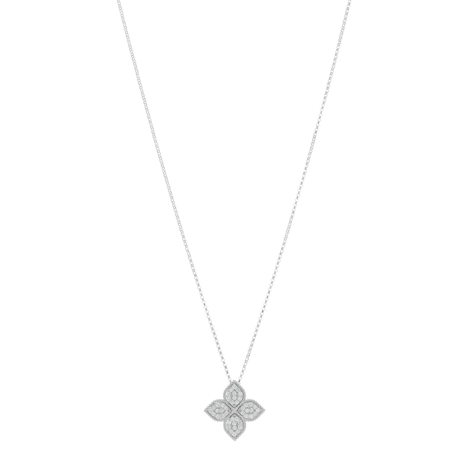 Roberto Coin 18K White Gold Diamond Large Venetian Princess Flower Pendant Necklace 1 of 4