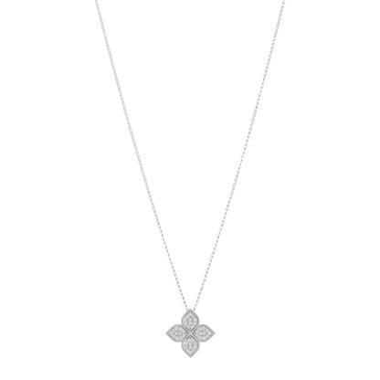Roberto Coin 18K White Gold Diamond Large Venetian Princess Flower Pendant Necklace 1 of 4