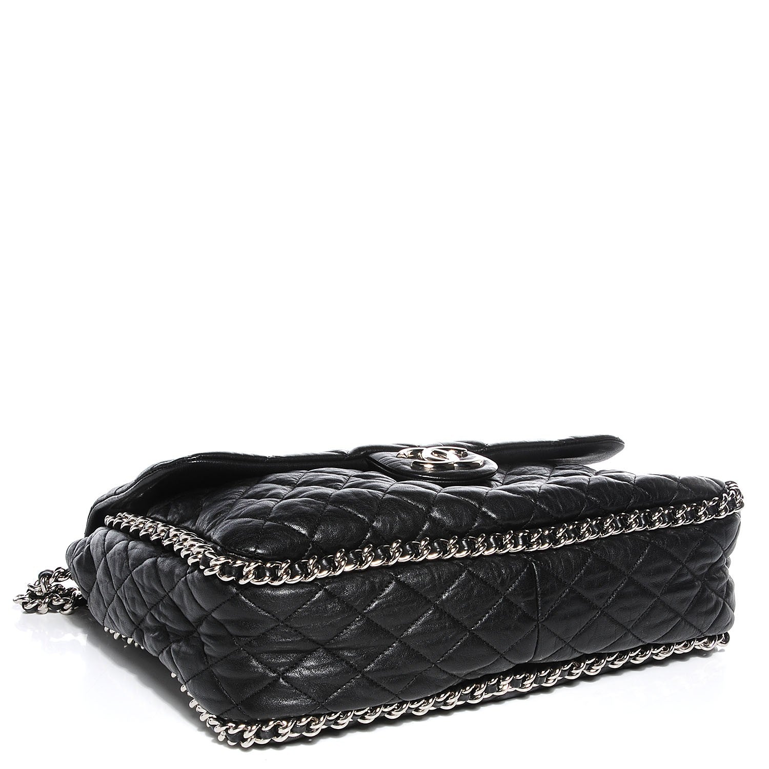 Chanel Crumpled Lambskin Chain Around Maxi Flap Bag Black 4 of 9