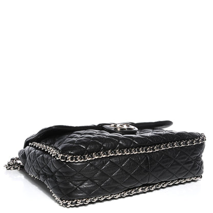 Chanel Crumpled Lambskin Chain Around Maxi Flap Bag Black 4 of 9