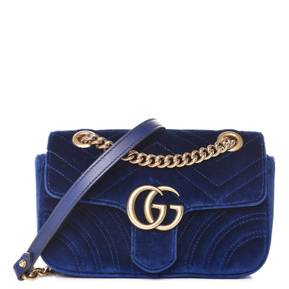 Gucci Velvet Matelasse Mini GG Marmont Shoulder Bag Cobalt Blue 1 of 7
