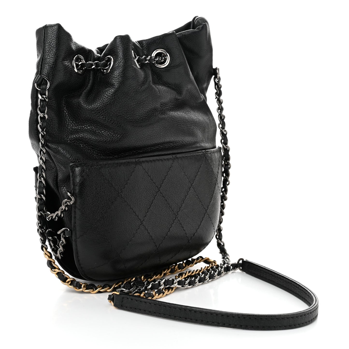 Calfskin Quilted Small Gabrielle Bucket Black