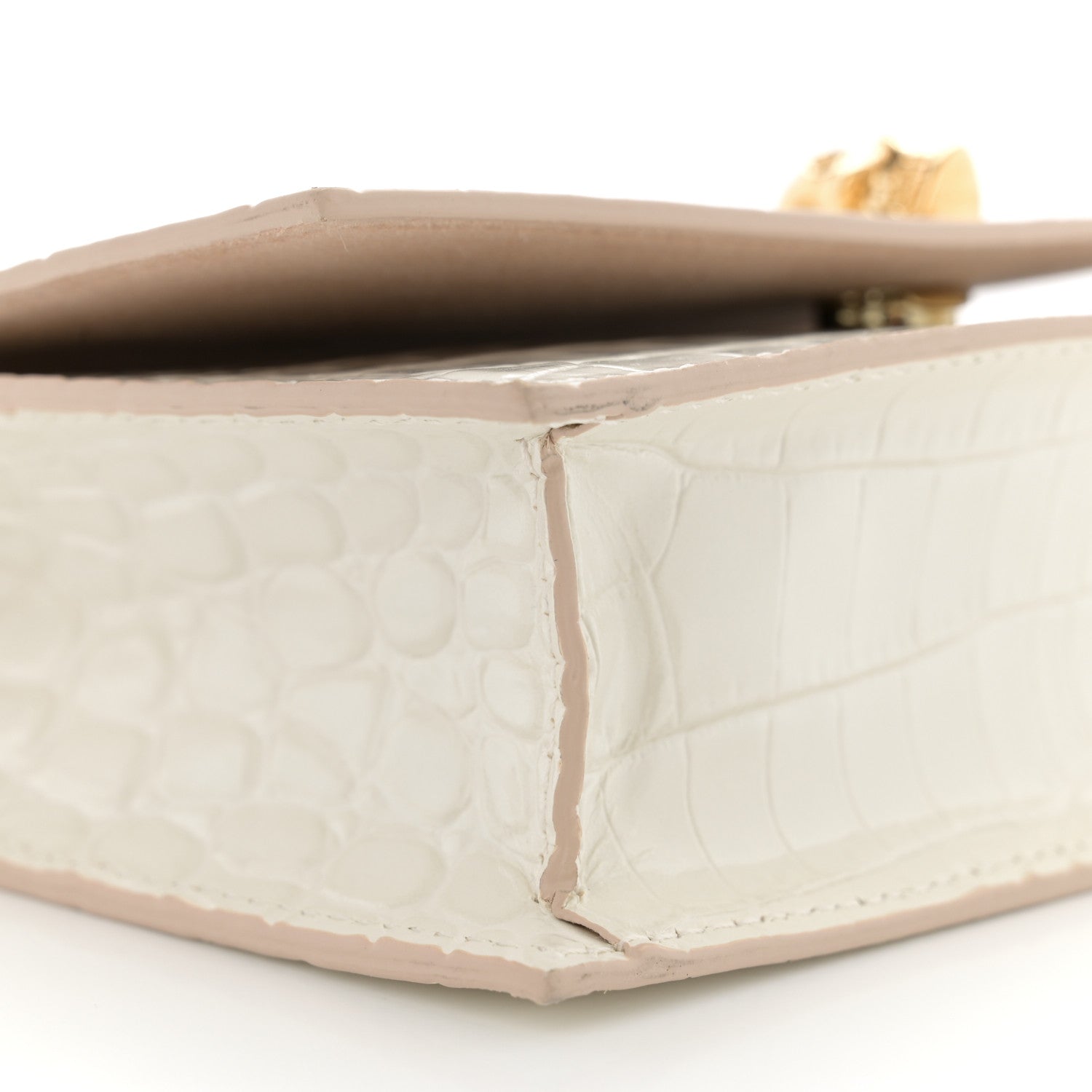Alexander McQueen Calfskin Crocodile Embossed Skull Mini Crossbody Bag White 9 of 12