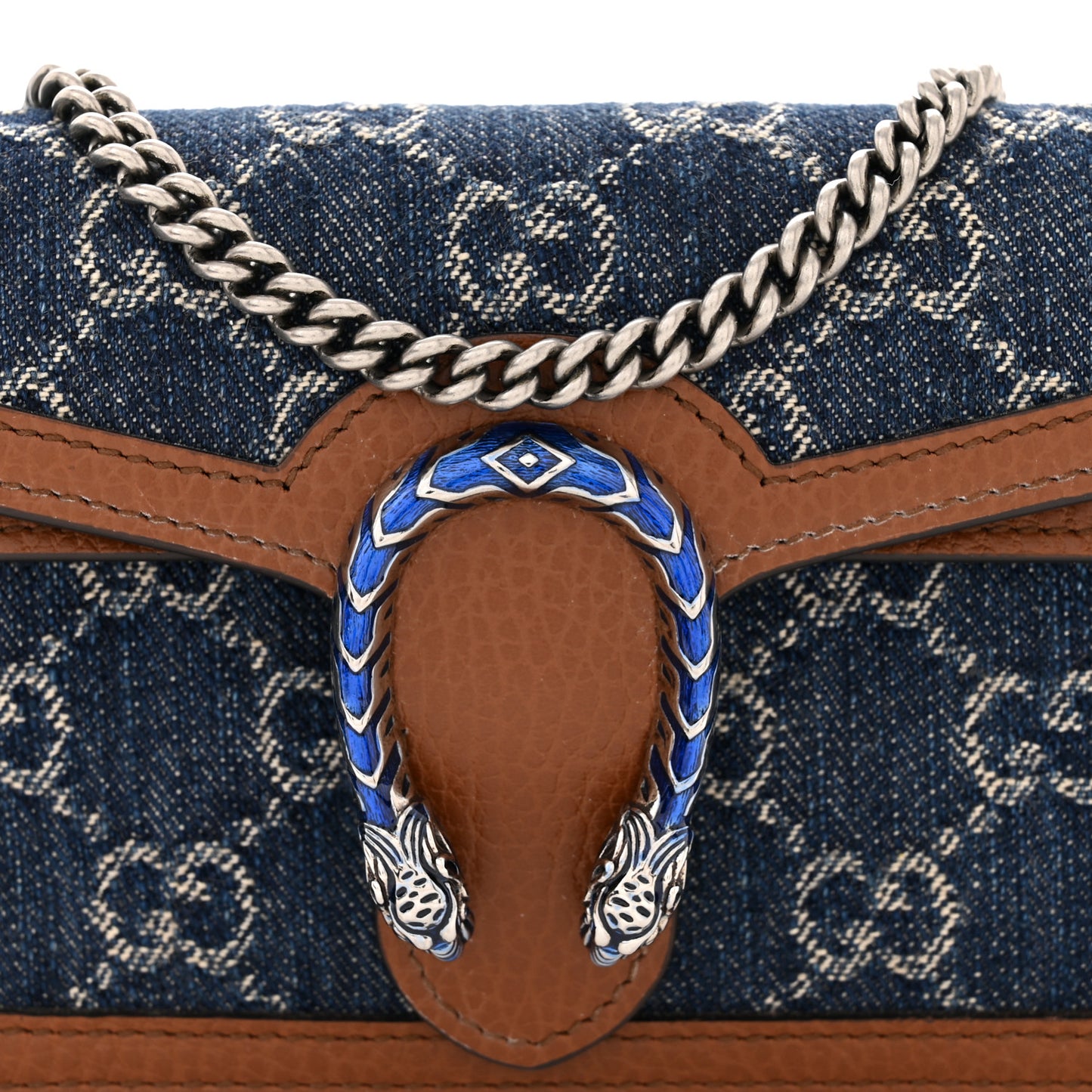 New Denim GG Monogram Dollar Calfskin Enamel Super Mini Dionysus Shoulder Bag Blue Tea Cuir Epilog Electric Blue