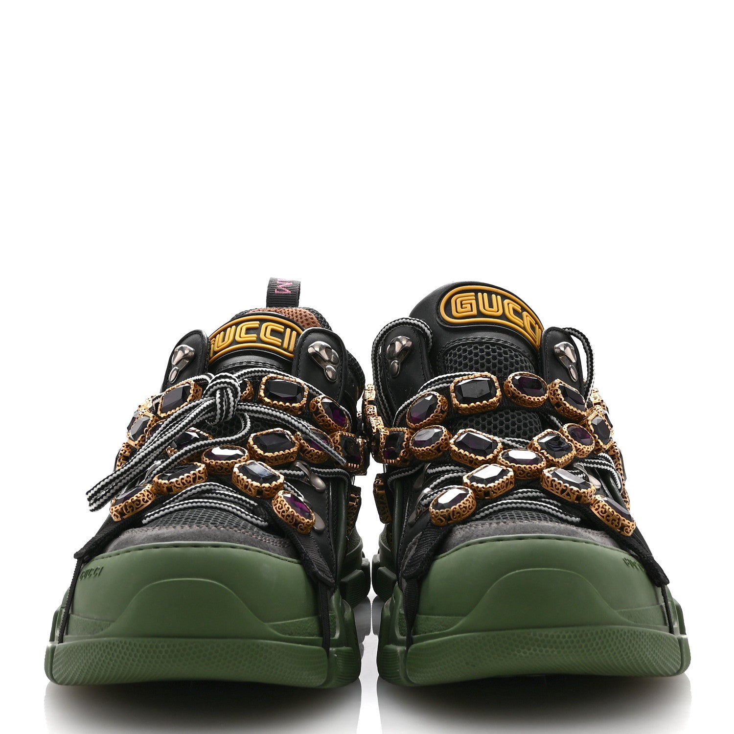 Gucci X SEGA Mesh Suede Calfskin Removable Crystals Mens Flashtrek Sneakers 10.5 Loess Black Olive Green 3 of 7