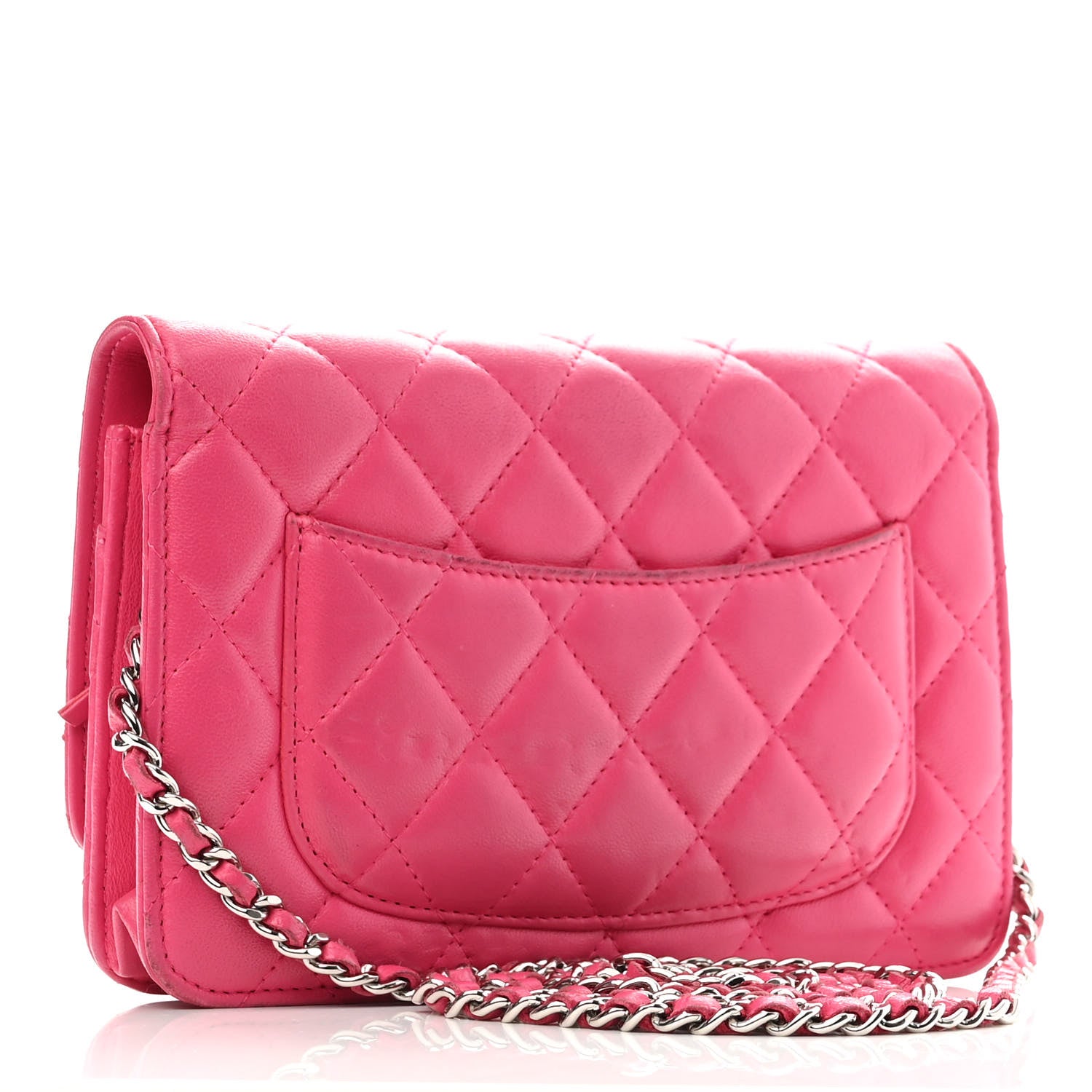 Chanel Lambskin Quilted Wallet On Chain WOC Dark Pink 3 of 21