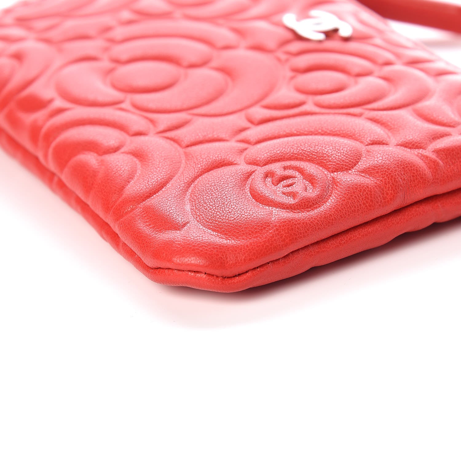 Chanel Goatskin Camellia Embossed Cosmetic Pouch Red 9 of 10